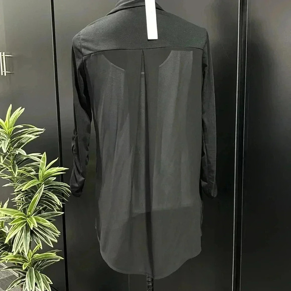 August Silk Cardigan,open front,collar,ruched sleeves,long,sheer rayon back - Picture 2 of 11